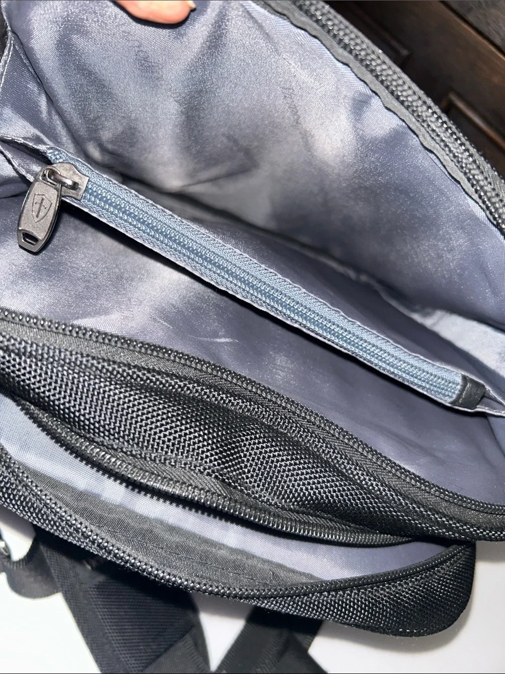Victoria Tourist Black Messenger Bag with Red Accent Strip